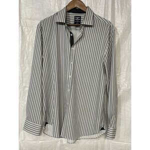 Society Of Threads Men's Slim Fit Long Sleeve Button Up‎ Green Striped Shirt L